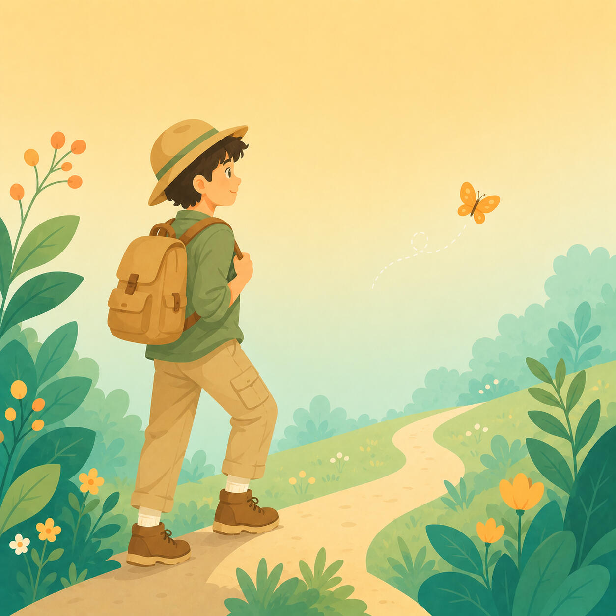 Illustration of a young explorer character starting a path, representing the New Explorer reading level