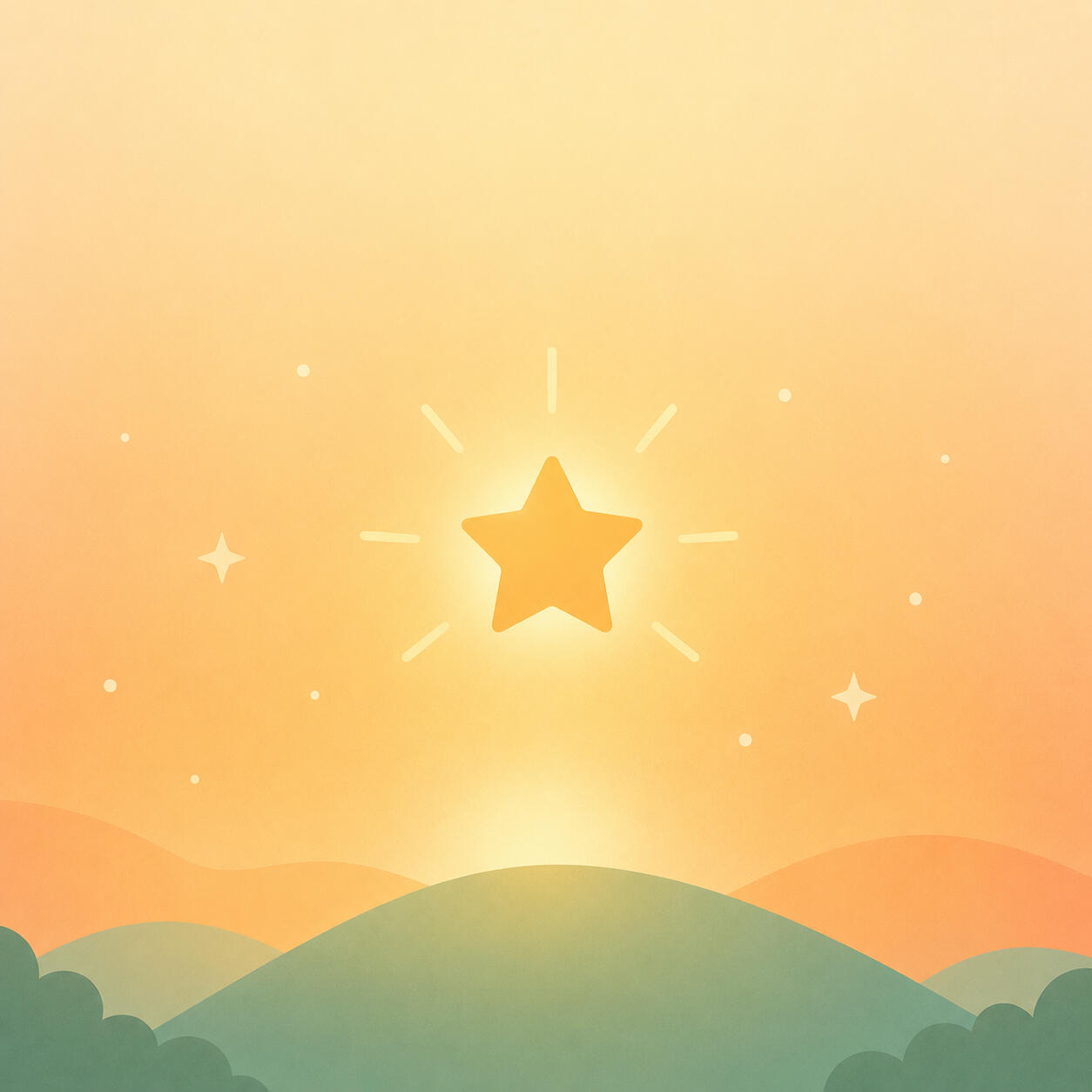 Illustration of a small glowing star rising above a hill, representing the Rising Star level